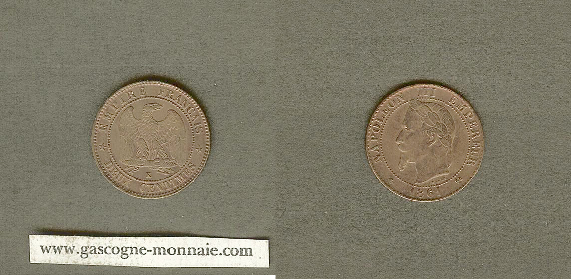 2 Centimes Naoléon III 1861K Bordeaux TTB+ à SUP